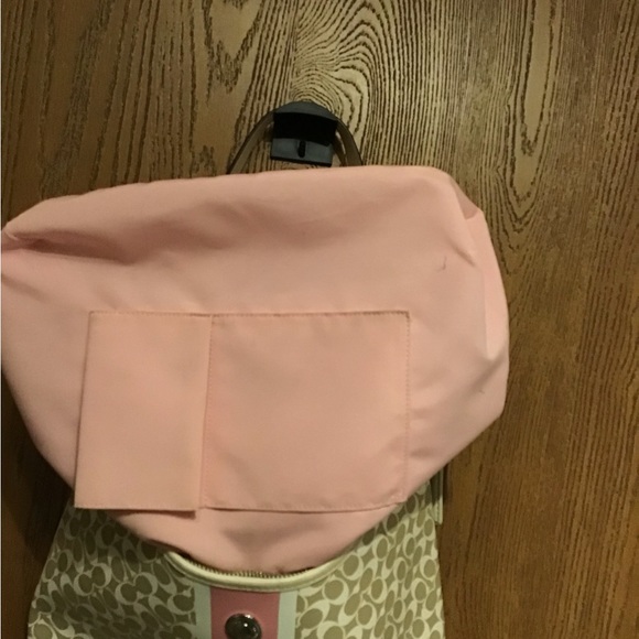 COACH CHELSEA SIGNATURE BEIGE PINK STRIPE LEATHER TRIM CROSSBODY SHOULDER BAG - Picture 8 of 12